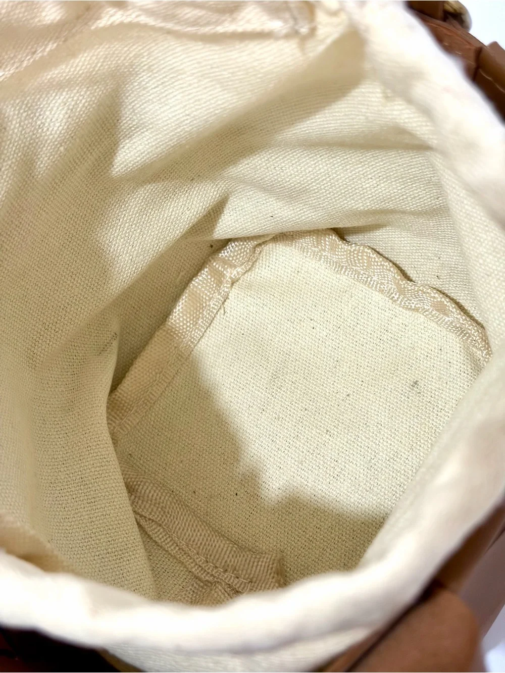 Woven Tan Mini Tote Bag with Cream Liner W/O Crossbody Strap